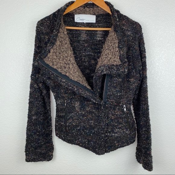 Anthro Curio NY Knit Wool Moto Jacket Coat - Picture 2 of 9